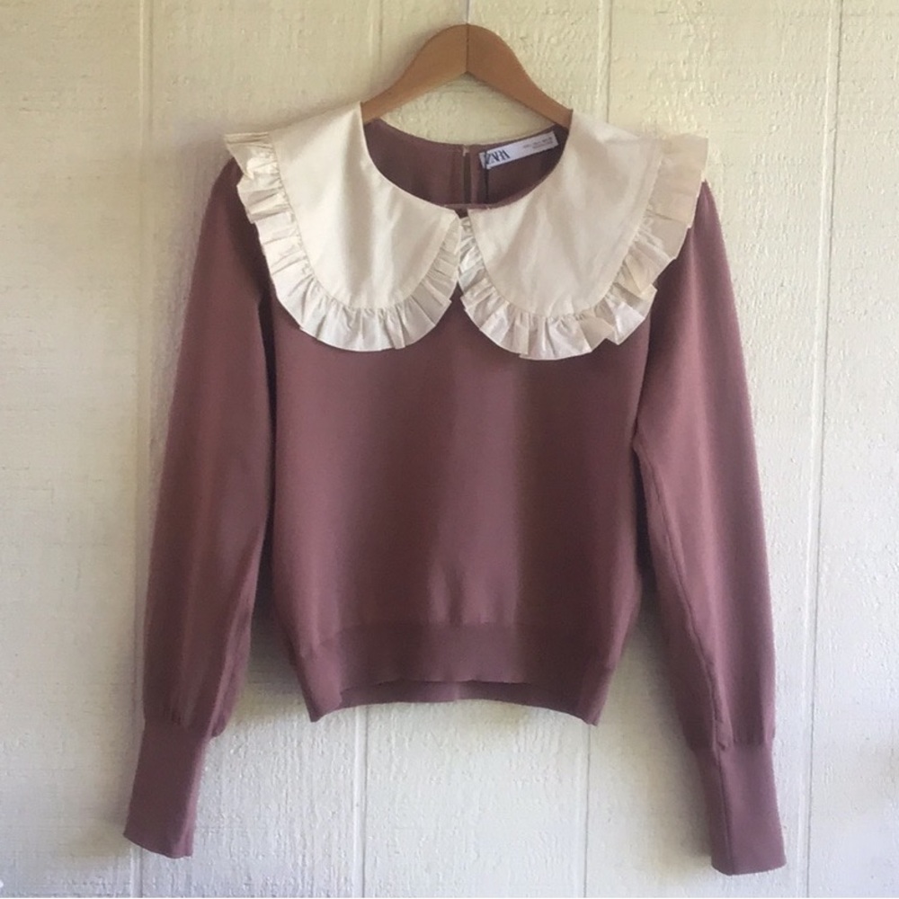 Zara combination Peter Pan ruffle collar knit sweater top